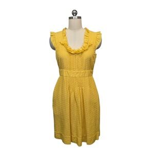 Moulinette Soeurs Anthropologie Yellow Clip Dot Ruffle Pintuck Dress Womens Sz 6